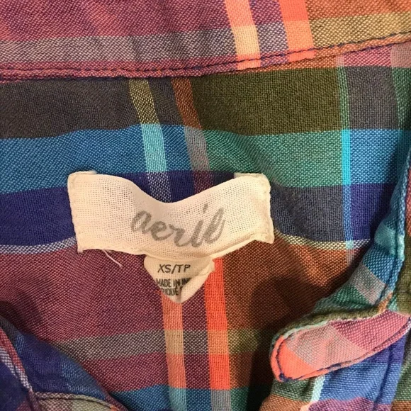 Aerie Plaid 3/4 Dolman Sleeve Button Down Shirt - Picture 6 of 7